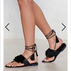 Nasty Gal Black Tassel Thong Sandal US sz 7